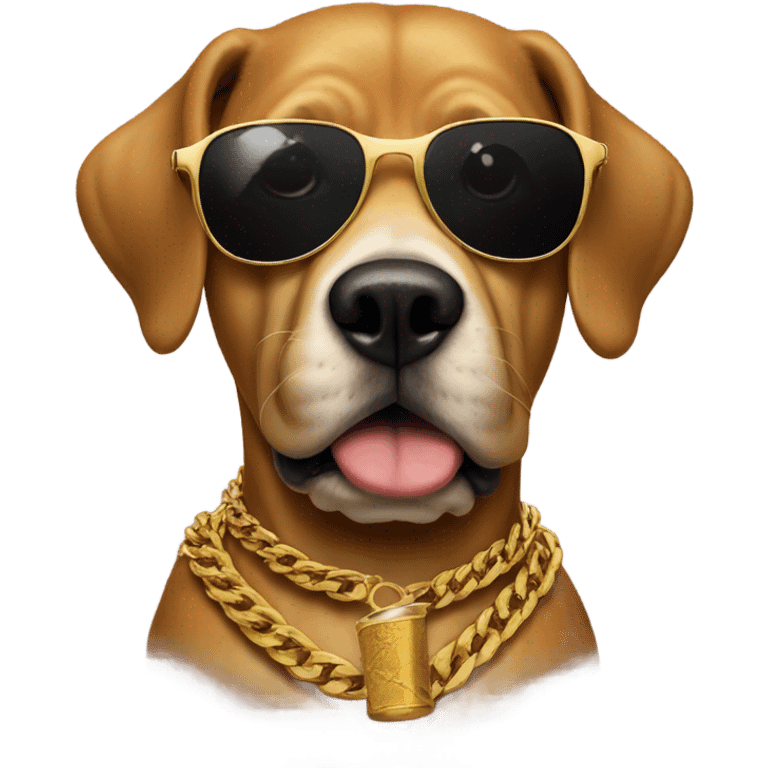 Dog with sunglasses and a cigar in his mouth, wearing a gold chain as a collar emoji