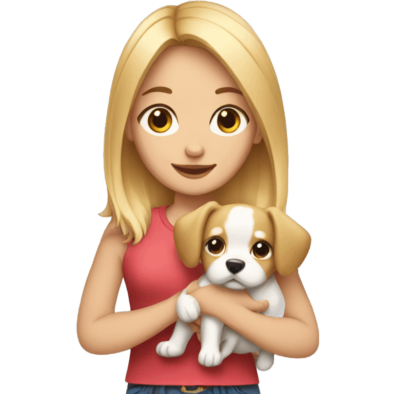 blonde girl holding a dog in her hands emoji