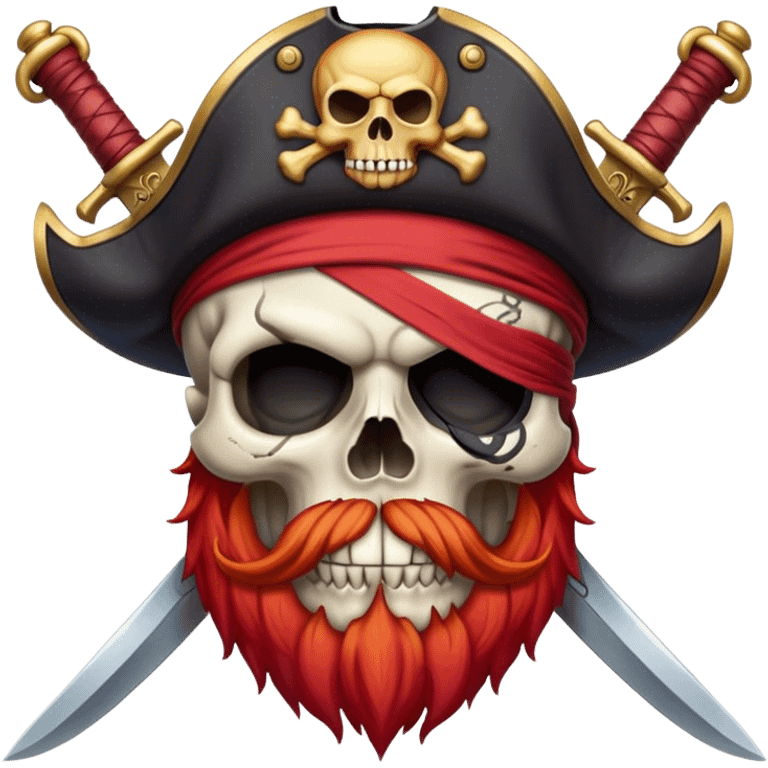 Pirate skull with red beard and swords emoji