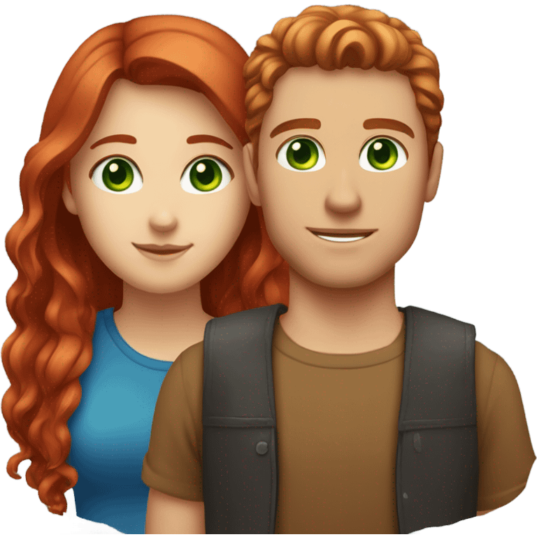 Girlfriend: Red hair with green eyes with Boyfriend: dark brown hair man with blue eyes emoji