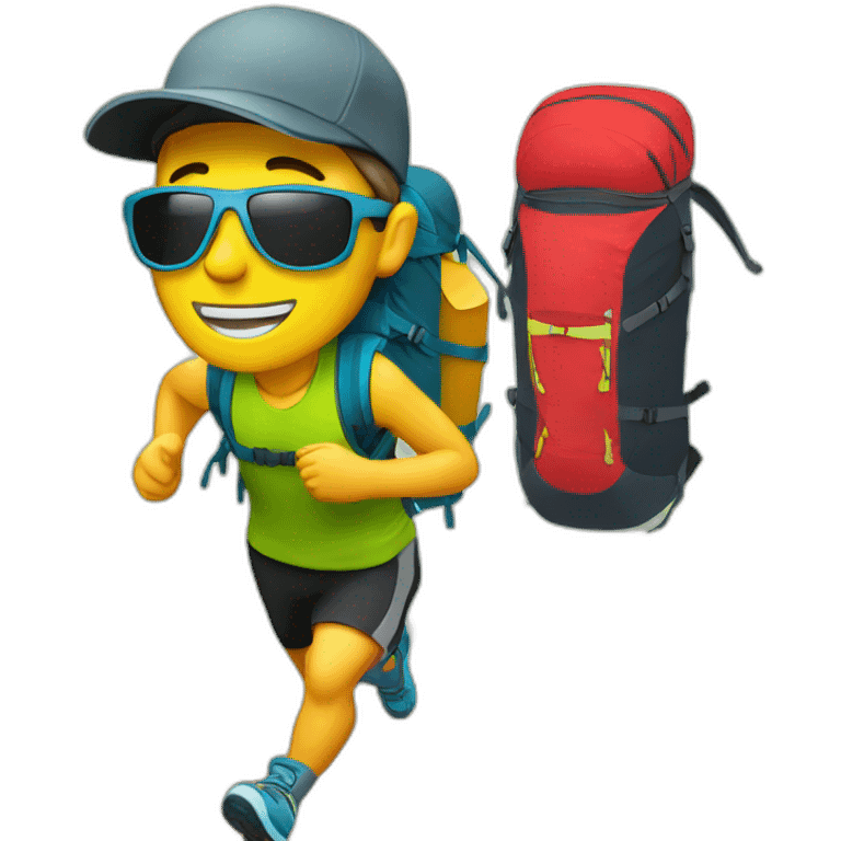 a trail runner with a cap a light Running backpack and a pair of sunglasses emoji