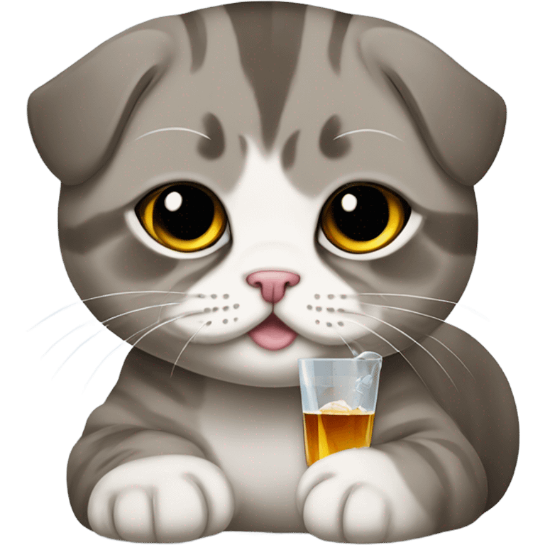 Scottish fold cat drinking whiskey  emoji