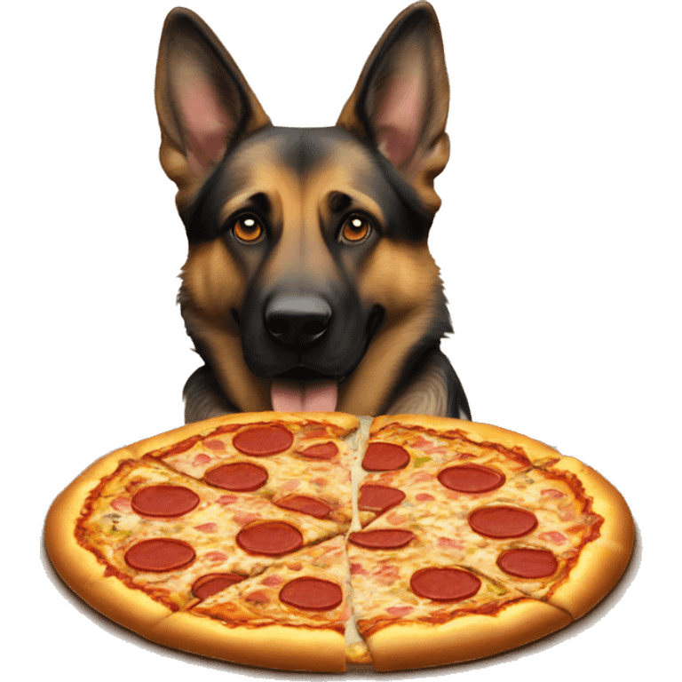 german sheperd eating pizza on a table  emoji