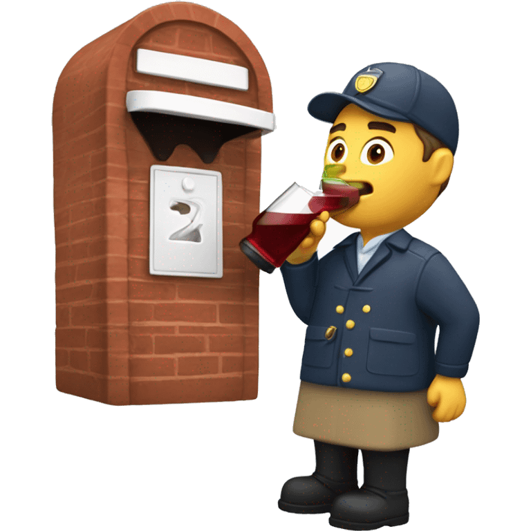 Postman drinking from wine decanter by mailbox  emoji