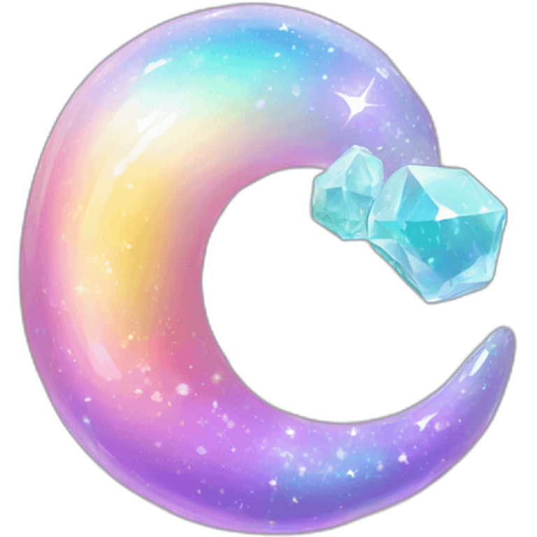 glossy Pastel iridescent rainbow crystal crescent emoji