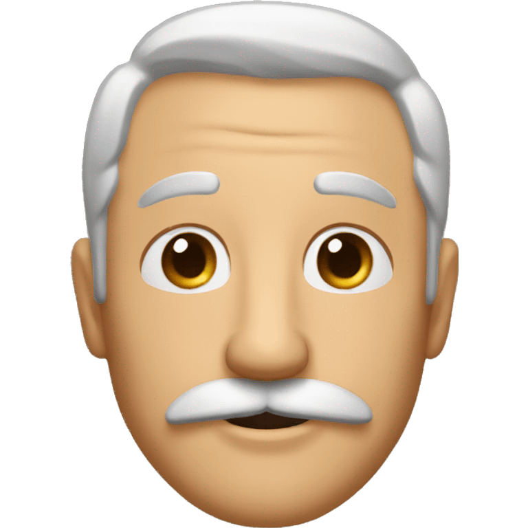 happy men 60 years, brown eyes, brown air, mustache emoji