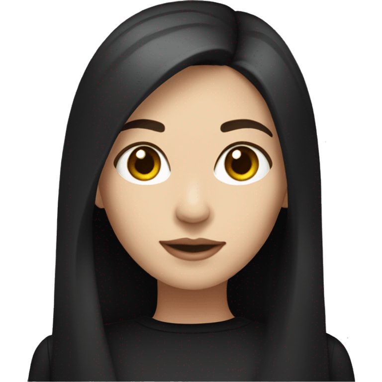 white skin woman with dark long brown straight hair and dark brown eyes, black long sleeve  emoji