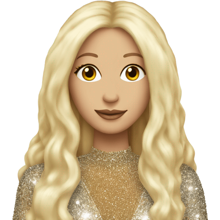 CHER in her long glittery hair outfit with blonde hair emoji