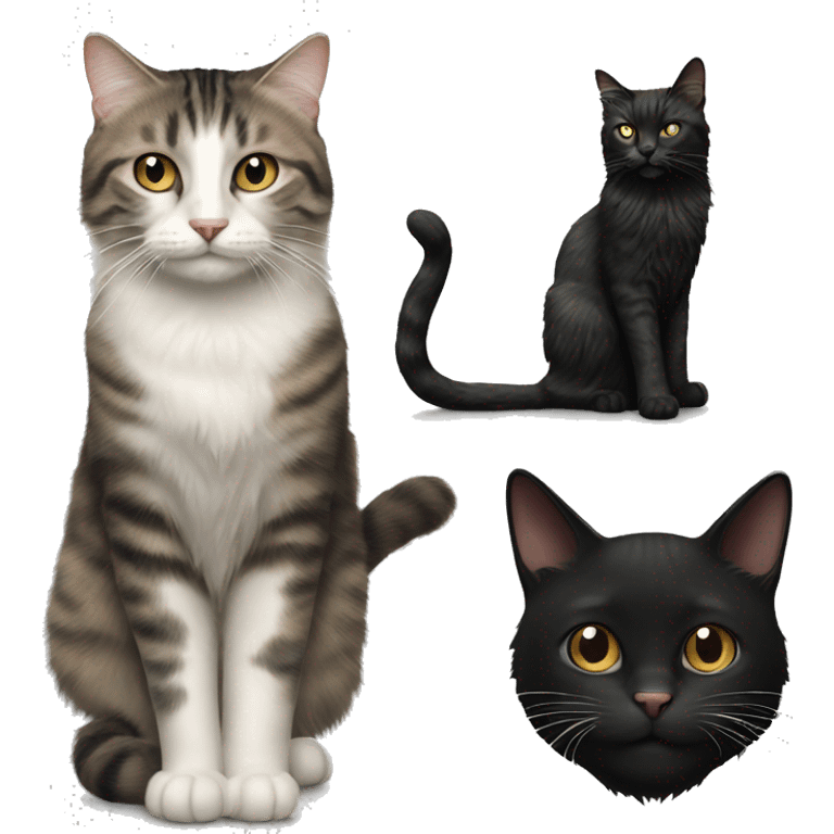 a long haired tabby cat and black cat emoji