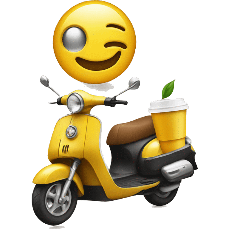 Smiley face holding a scooters coffee emoji