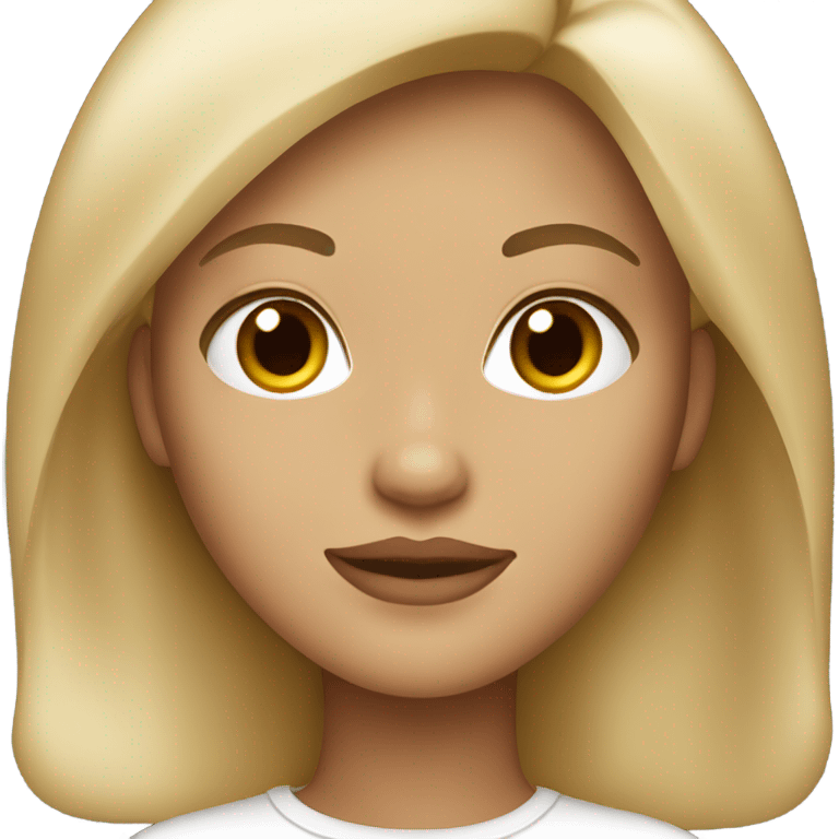 blonde girl with medium length hair, tan, brown eyes, big lips, beautiful  emoji