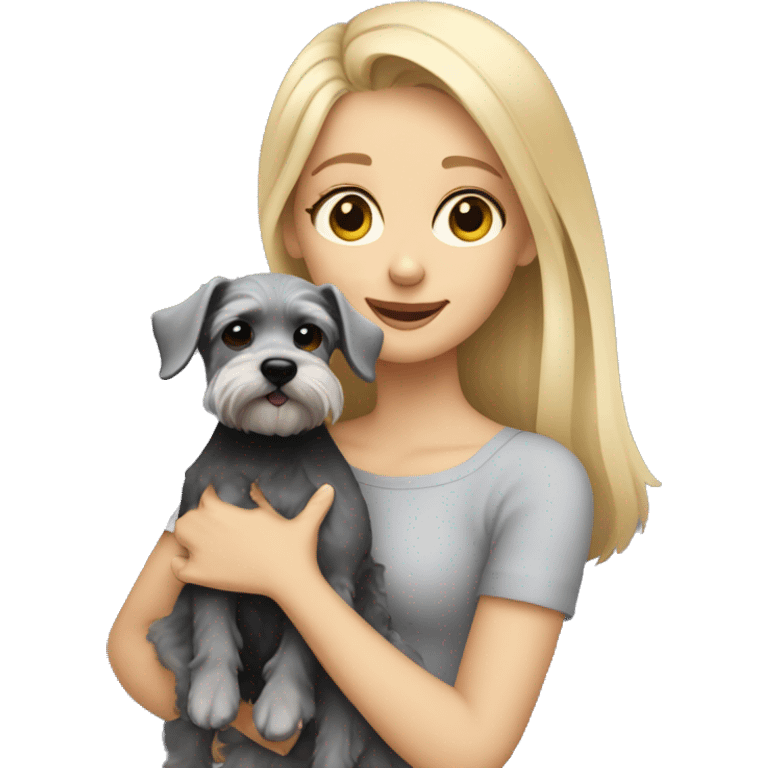 Blonde girl holding a baby schnauzer  emoji