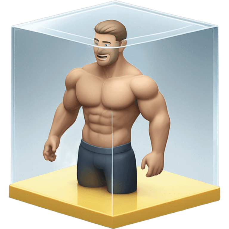 man abs inside a glass cube on a stand isometric view emoji