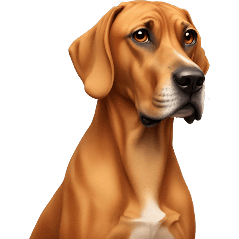 white man with long rainbow colored hair and twisted mustache next to a brown rhodesian ridgeback emoji