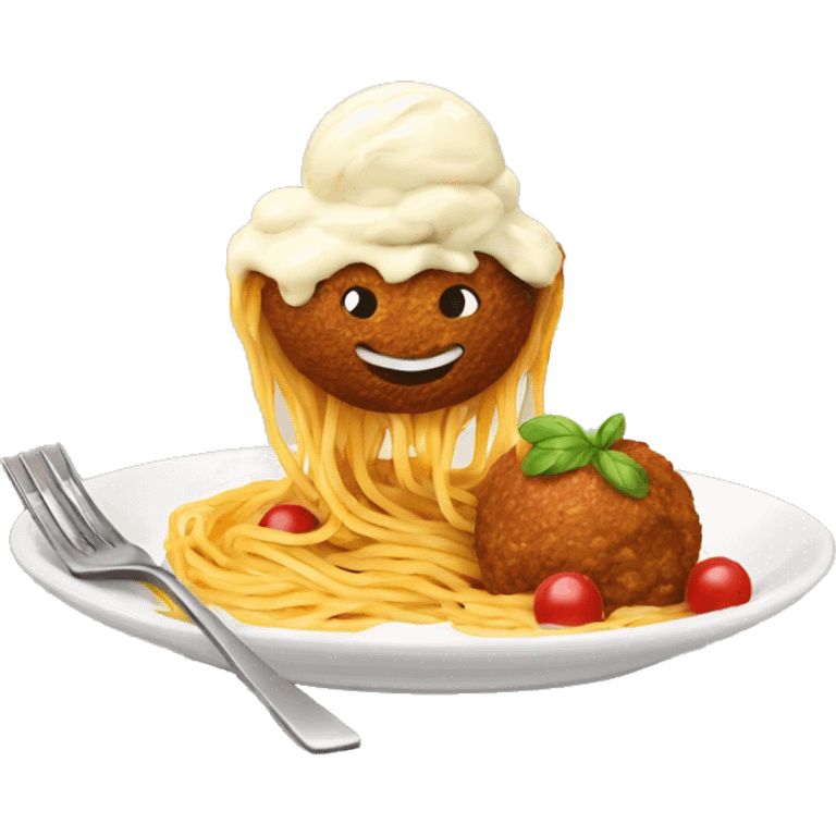 spaghetti with ice cream replacing the meat balls emoji