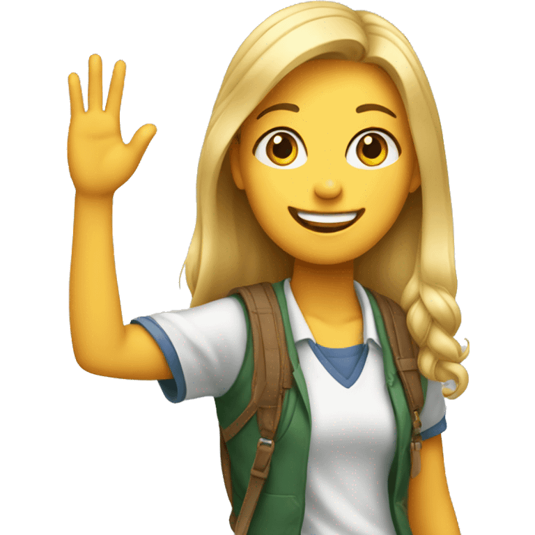 a smiling casual student girl waving at you emoji