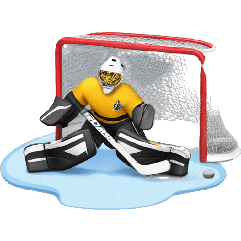 hockey goali making a stacked pad save emoji