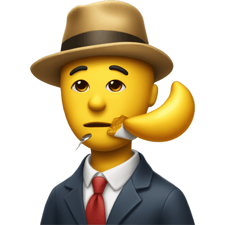 A yellow emoji who is wearing a italian hat, making a kiss and painting a painting emoji