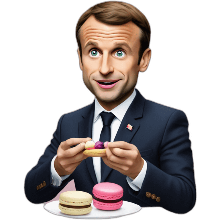 Emmanuel Macron eating a macaron emoji