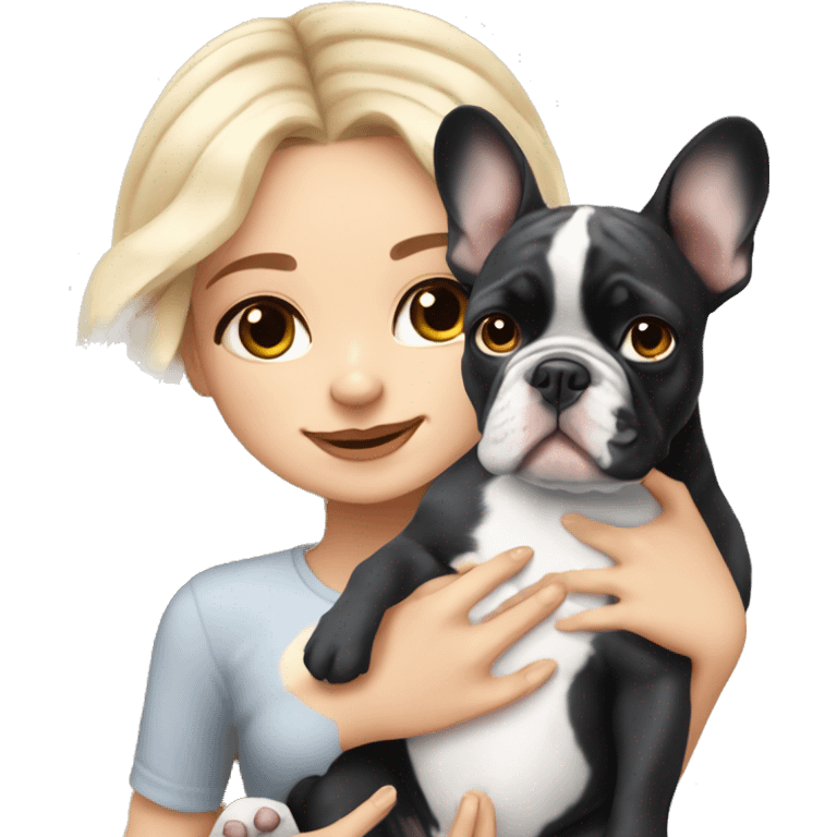  Girl light-skinned and fair-haired blue eyes with a French bulldog merle puppy emoji