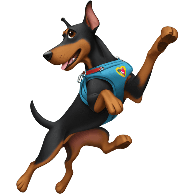 A doberman skydiving emoji