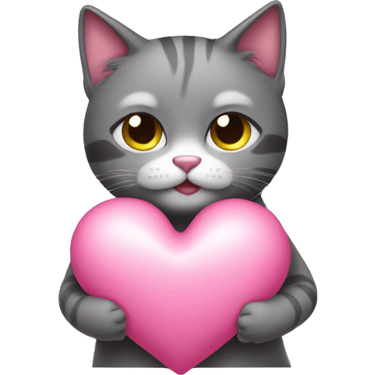 Shy cat holding pink heart emoji