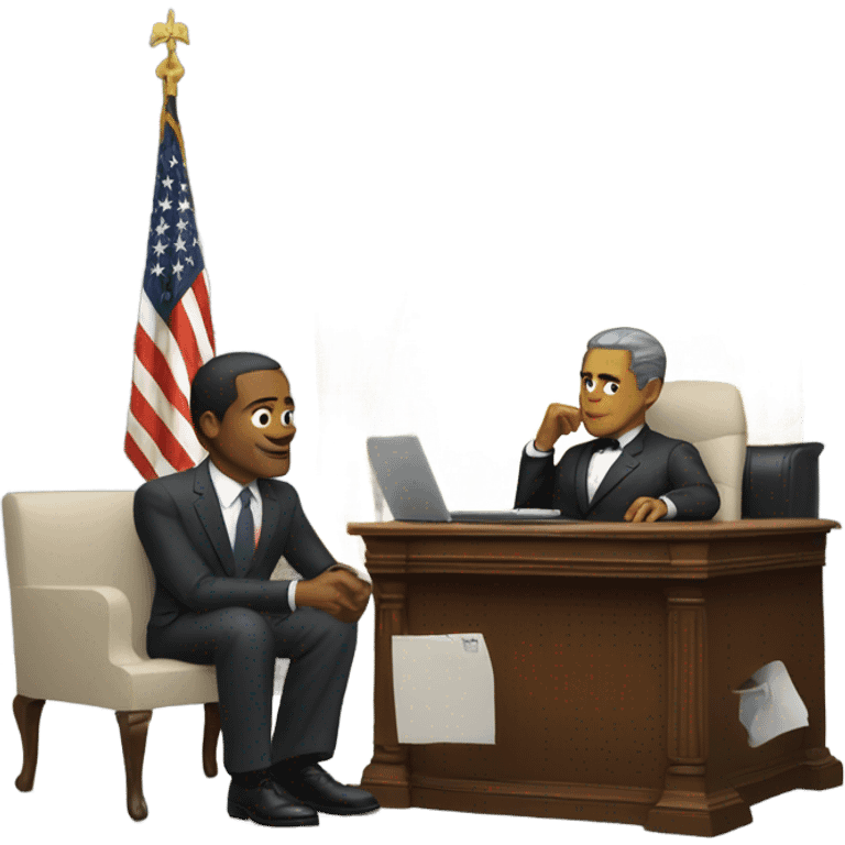 President sitting at a desk with another man in a suit talking to him  emoji