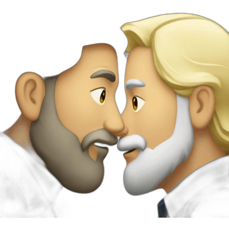 older India bearded detective kissing older blonde man detective  emoji