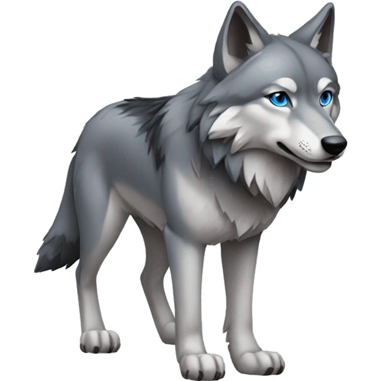 Grey wolf with black points. with blue eyes. full body emoji