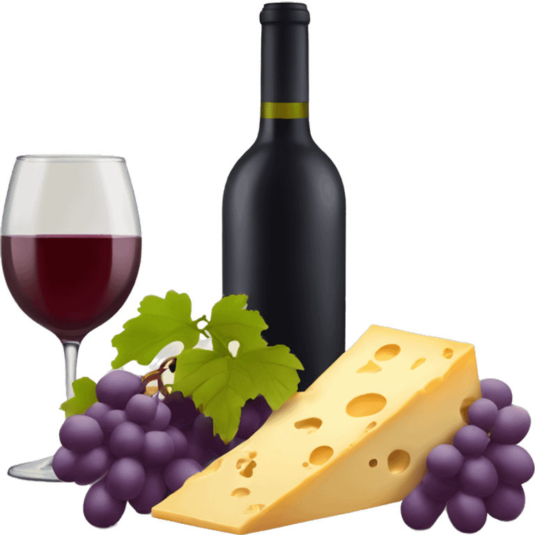 wine bottle with wine glass and grapes and cheese emoji