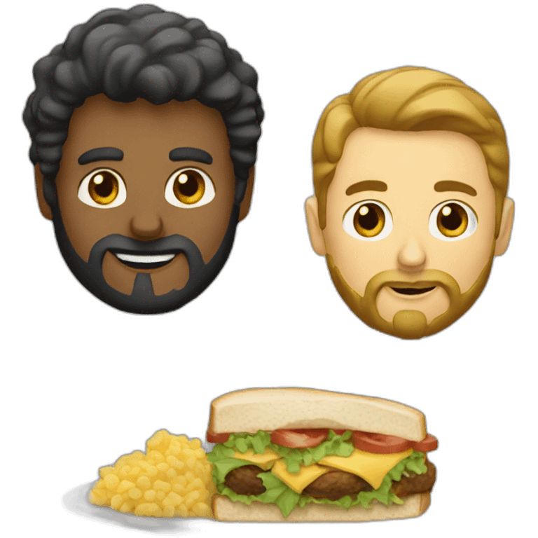 Two man with beard eat lunch emoji