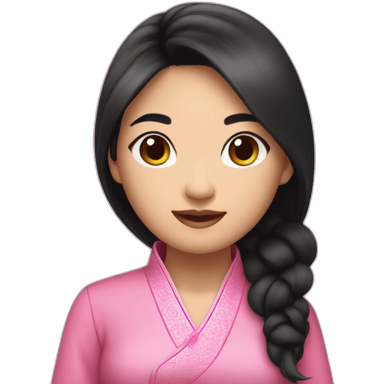 asian girl with flowy black hair wearing pink ao dai half body emoji