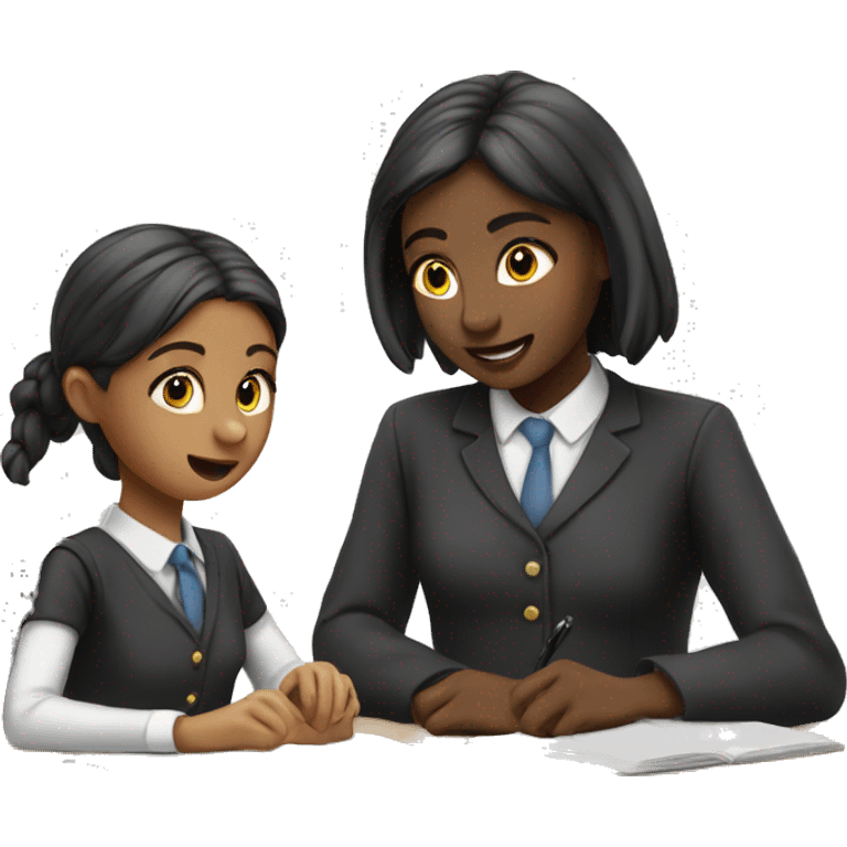 Two schoolgirl at the desk are talkng emoji