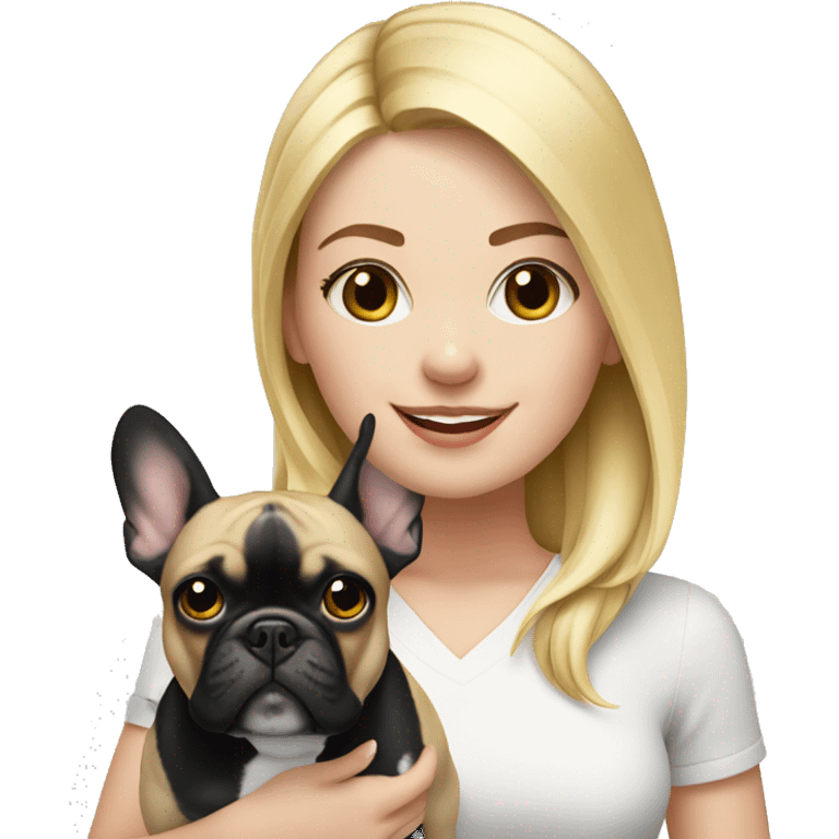 Blonde girl with black/white French bulldog emoji