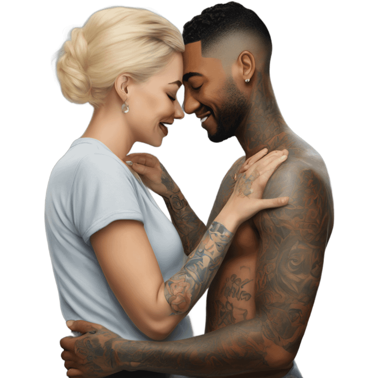 Loving intimate moment between lovers, photo Realistic Couple with tattoos  emoji