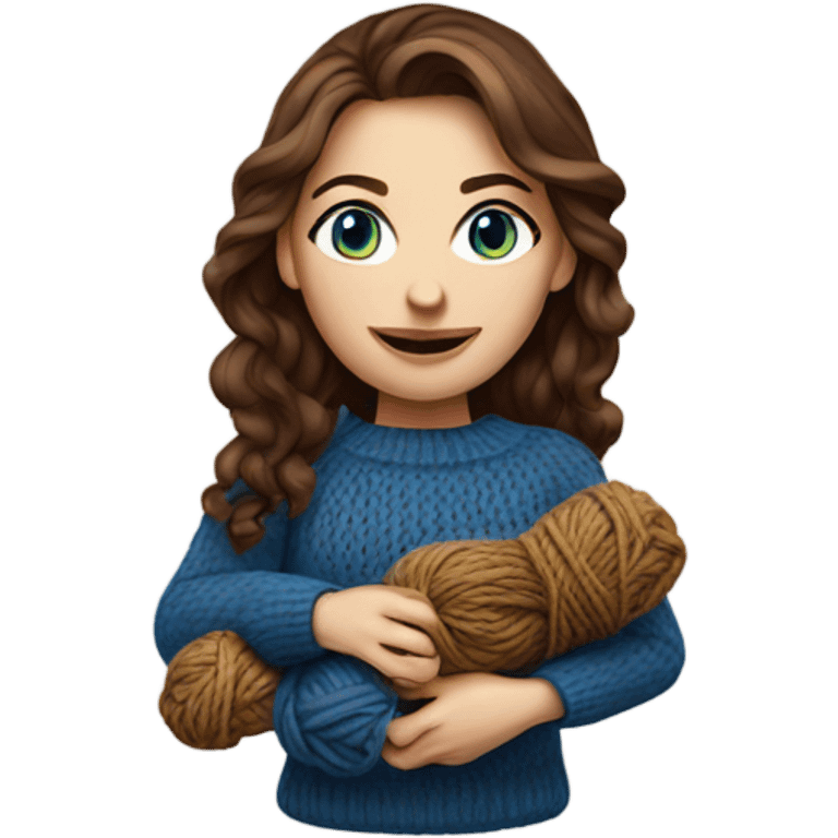 beautiful brown hair woman with blue eyes knitting sweater  emoji