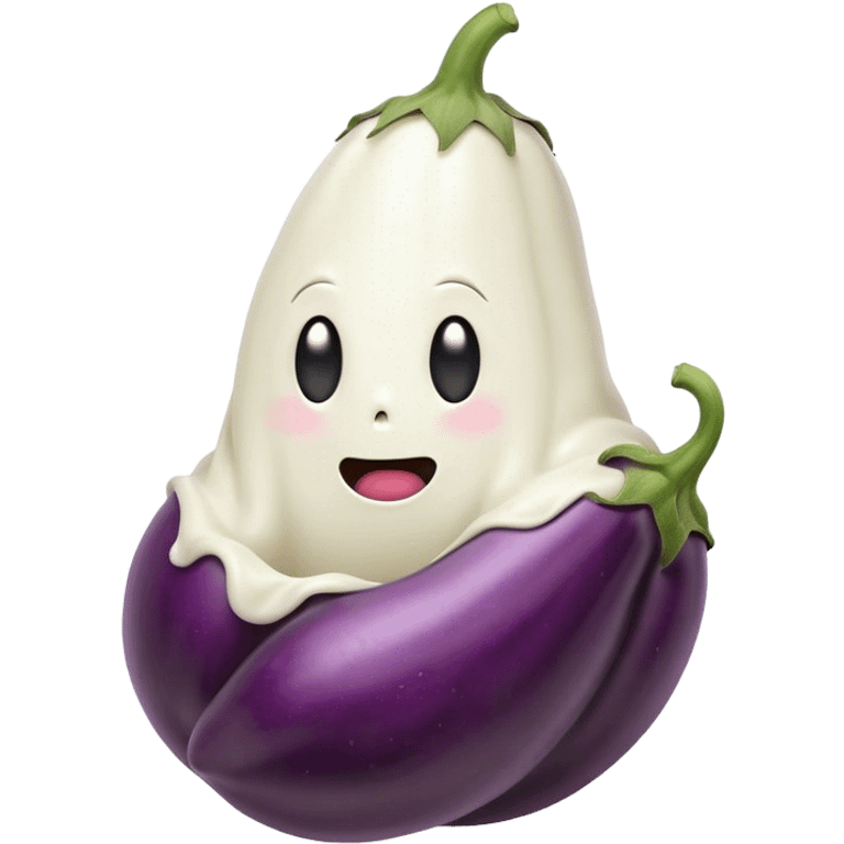 Dying ghost floating out top of eggplant emoji