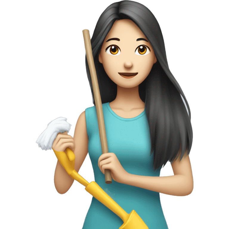 long hair asian girl cleaning emoji