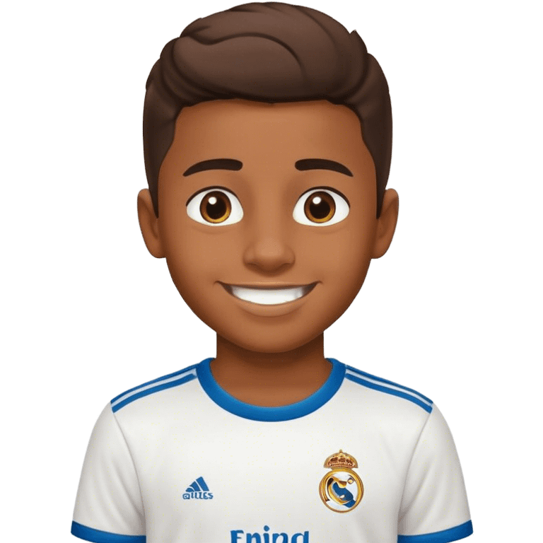 Niño con camiseta de real Madrid muy alegre emoji