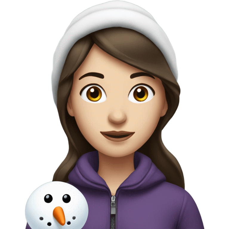 Brunette girl with a snowman emoji