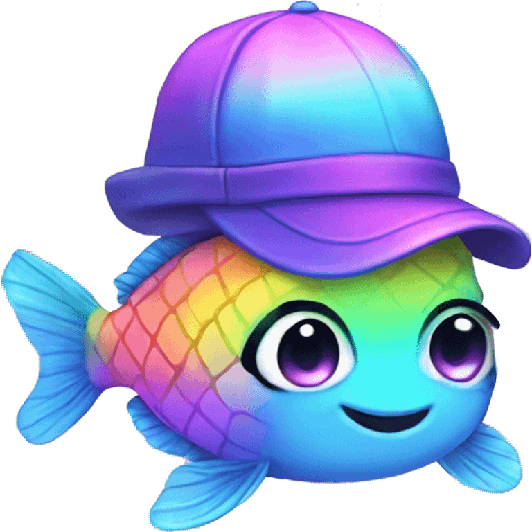 Chibi pastel rainbow fish with neon hat  emoji