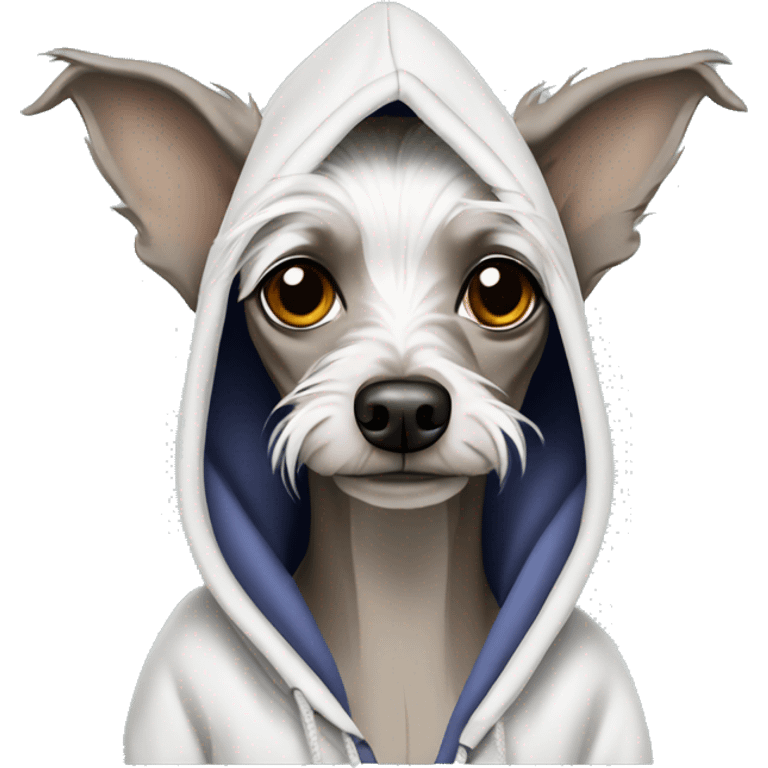 Chinese crested dog wearing hoodie emoji