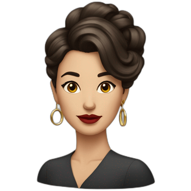 Brunette woman with hair up, painted lips, secretary, and large hoop earrings emoji