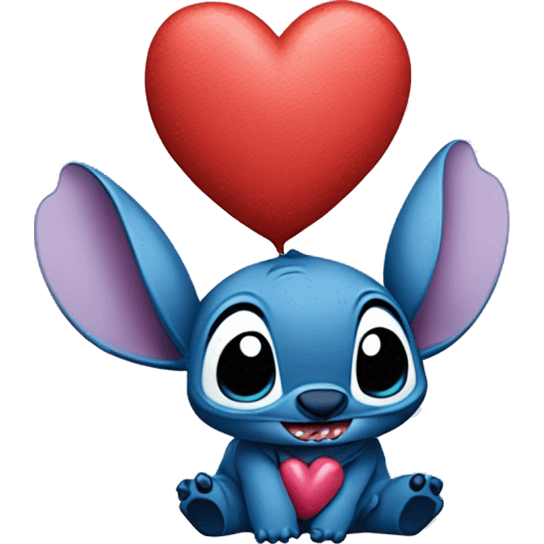 Stich con un corazón diciendo hola bombón emoji