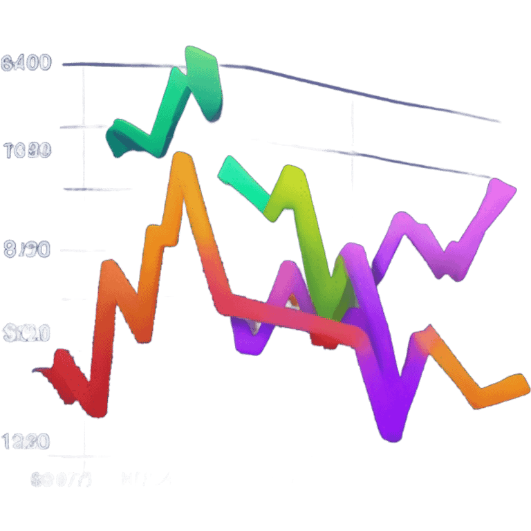 vaporware color themed line chart, stock price going up emoji