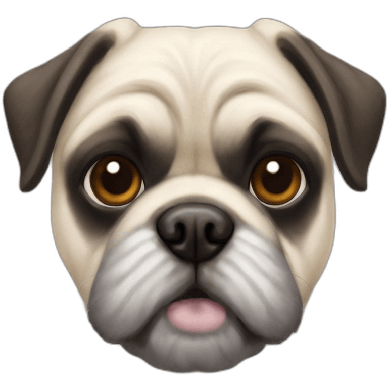 A pug cross bred with a schnauzer with fully white furr and brown eyes emoji