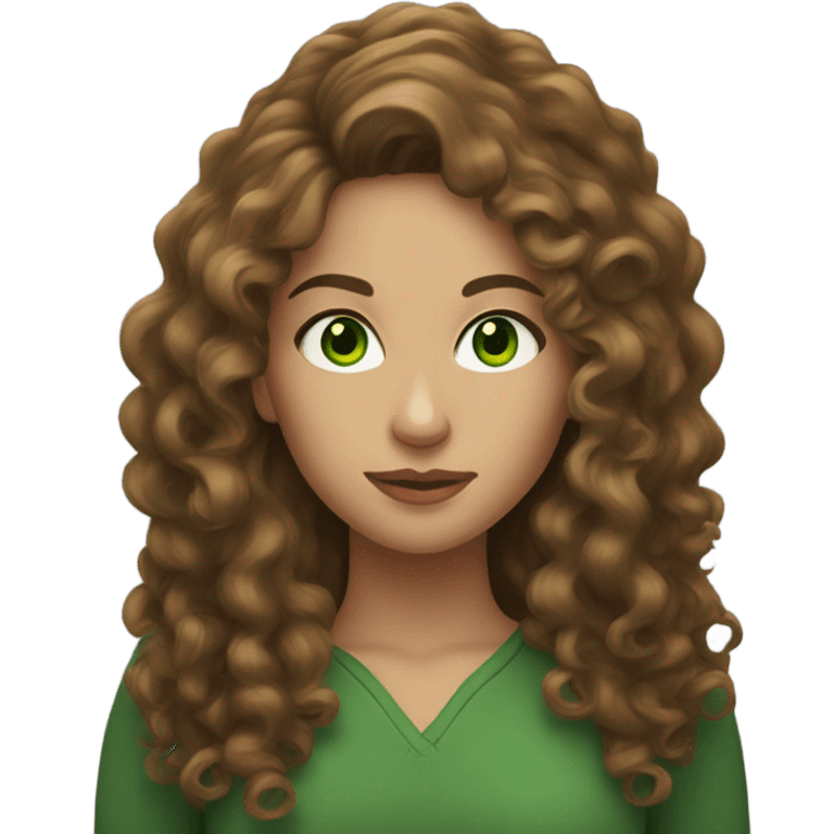 Woman with long curly brown hair and green eyes emoji