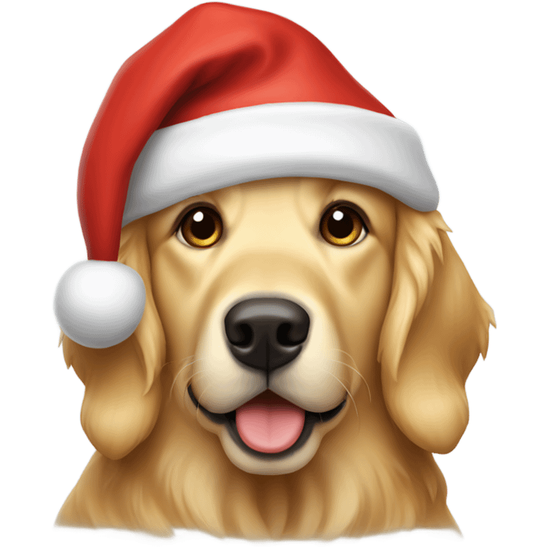 Full Golden retriever with a Christmas hat emoji