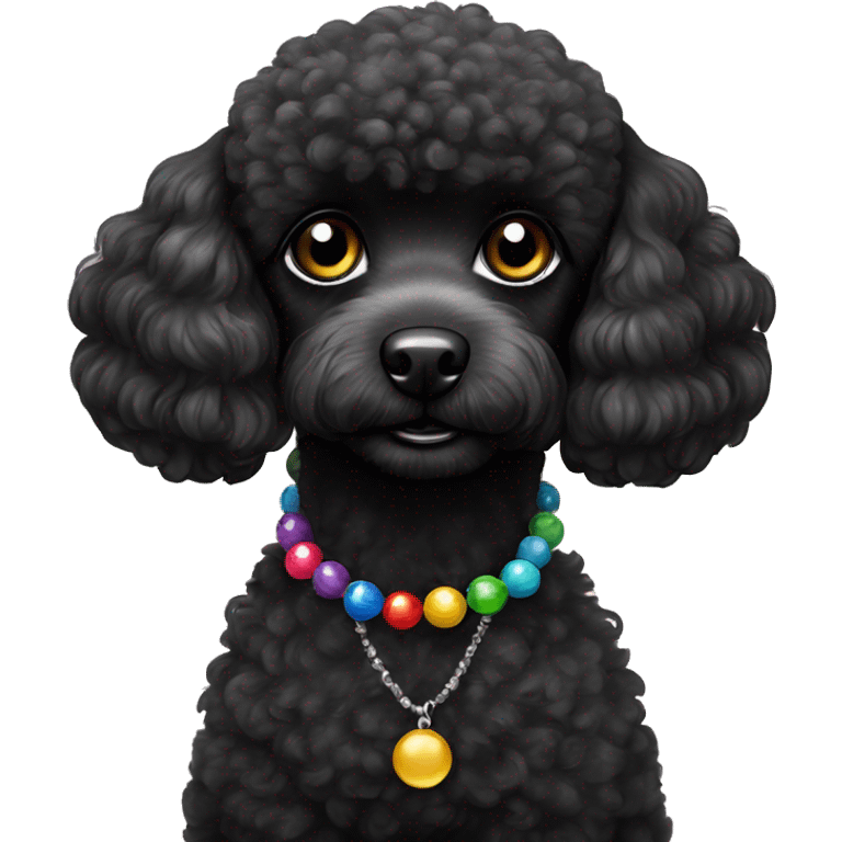 One Small Black Poodle with one  colorful bead necklaces emoji