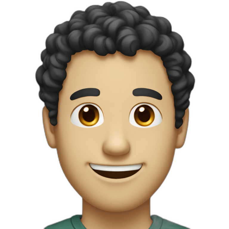 white guy with curly medium black hair and big nose smiling emoji